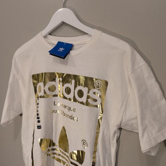Adidas ADI SuperStar OG White/Gold Metallic T-Shirt Authentic Classic - Size M - Picture 2 of 5